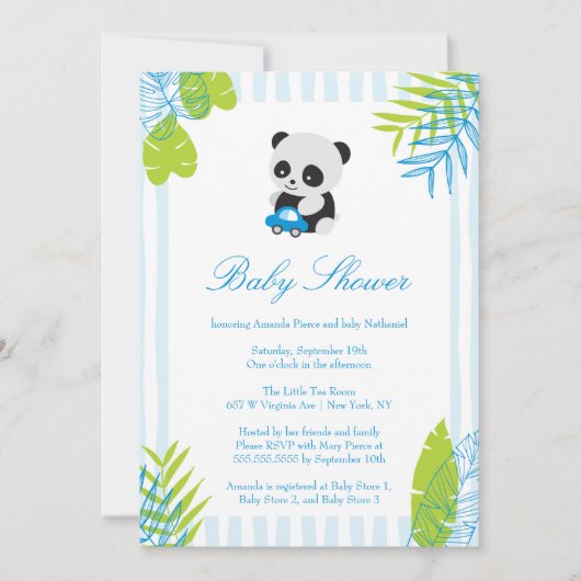 Invitation de Baby shower de garçon Panda Cute (Devant)