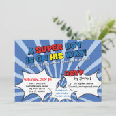 Invitation de Baby shower de garçon super héros (Debout devant)