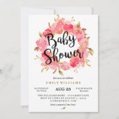Invitation de Baby shower de germe rose or (Devant)