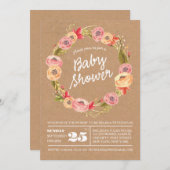 Invitation de Baby shower de germes floraux rustiq (Devant / Derrière)