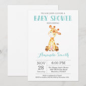 Invitation de Baby shower de Girafe Aqua et Grey (Devant / Derrière)