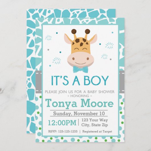 Invitation de baby shower de girafe de point de (Devant / Derrière)