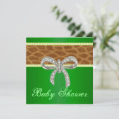 Invitation de Baby shower de girafe diamant verte (Debout devant)