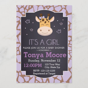 Invitation de Baby shower de girafe pourpre (fille