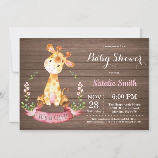 Invitation de Baby shower de Giraffe Rustique (Devant)