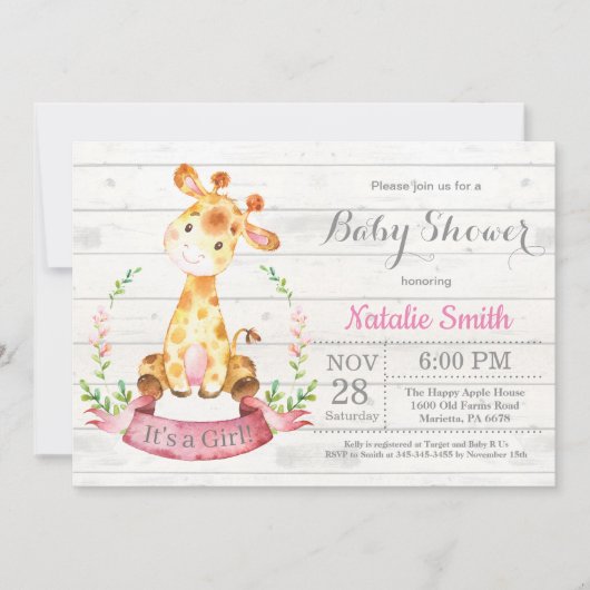Invitation de Baby shower de Giraffe Rustique (Devant)