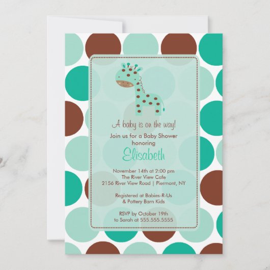 Invitation de Baby shower de Giraffe Turquoise (Devant)