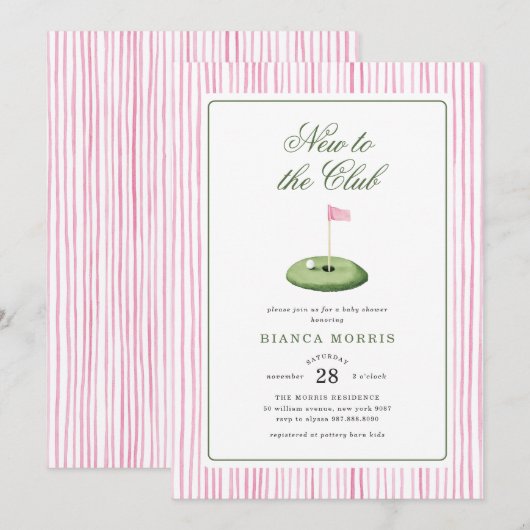 Invitation de Baby Shower de Golf Rose (Devant / Derrière)