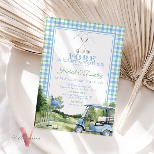 Invitation de Baby shower de golf Soft Blue Green 