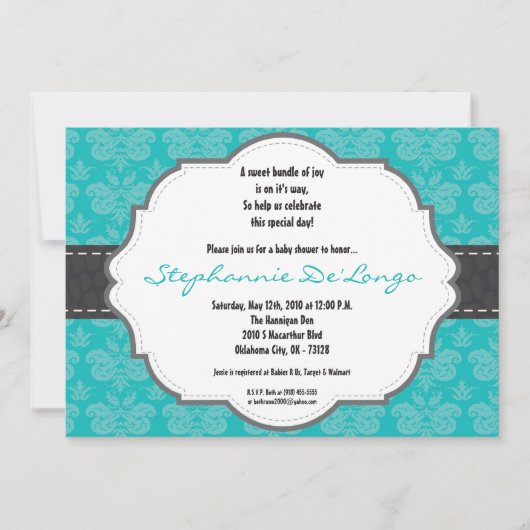 invitation de baby shower de guépard de damassé de (Devant)