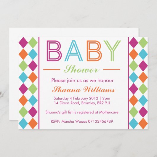 Invitation de Baby shower de Jacquard multicolore (Devant / Derrière)
