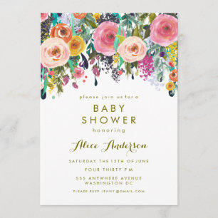 Invitation de Baby shower de jardin fleuri peint