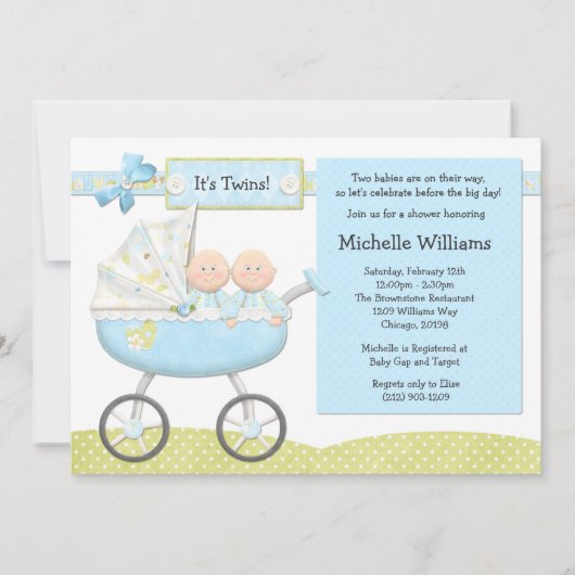 Invitation de baby shower de jumeaux (Devant)