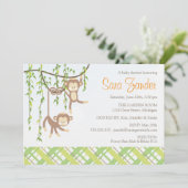 Invitation de baby shower de jumeaux - singes (Debout devant)