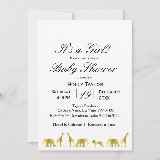 Invitation de baby shower de jungle d'or (Devant)