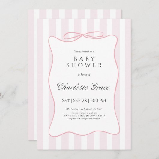 Invitation de Baby shower de la béquille rose (Devant / Derrière)