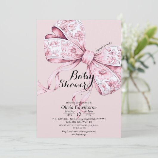Invitation de Baby shower de la boue rose aquarell (Debout devant)