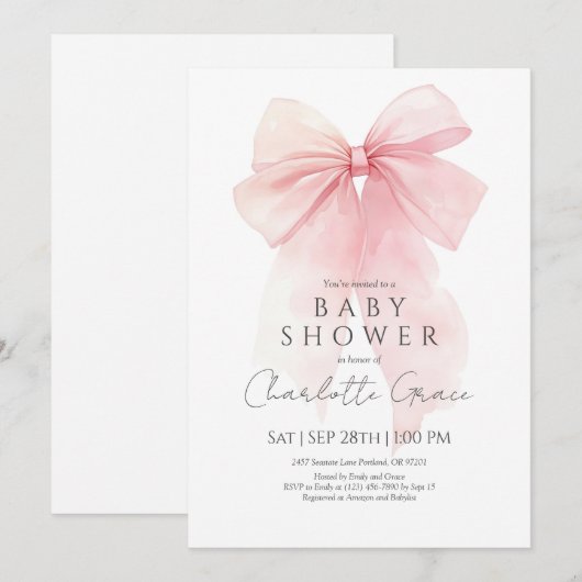 Invitation de Baby shower de la boue rose aquarell (Devant / Derrière)