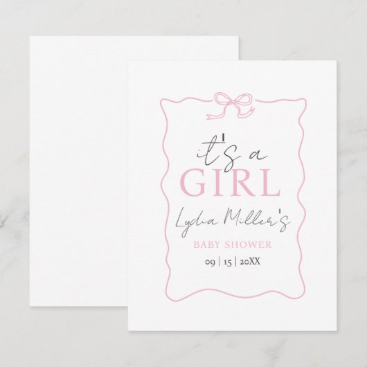 Invitation de Baby shower de la croupe rose, Baby  (Devant / Derrière)