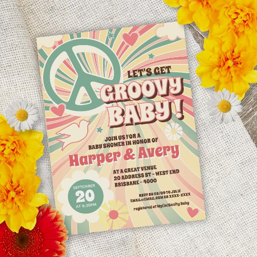 Invitation de Baby shower de la fête hippie des an