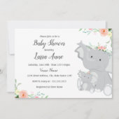 Invitation de Baby shower de la fille Baby Elephan (Devant)