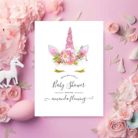 Invitation de Baby shower de la licorne rose