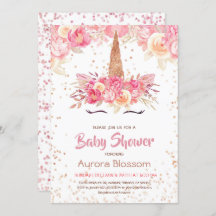 Invitation de Baby shower de la licorne rose et or
