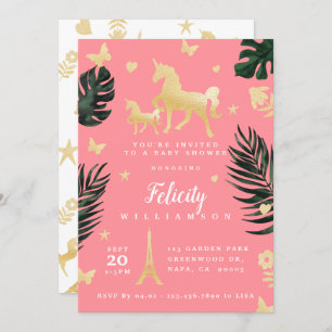 Invitation de Baby shower de la licorne tropicale
