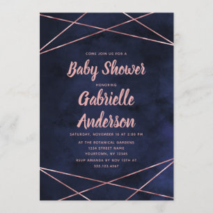 Invitation de Baby shower de la Marine Blue & Rose