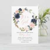 Invitation de Baby shower de la Marine et du Blush (Debout devant)