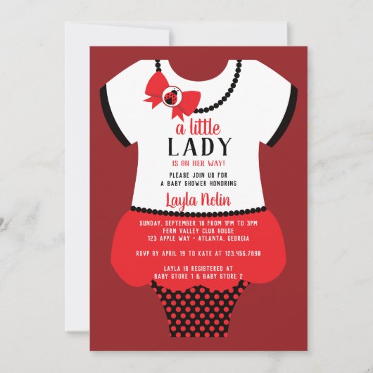 Invitation de Baby shower de la petite dame, Ladyb (Devant)