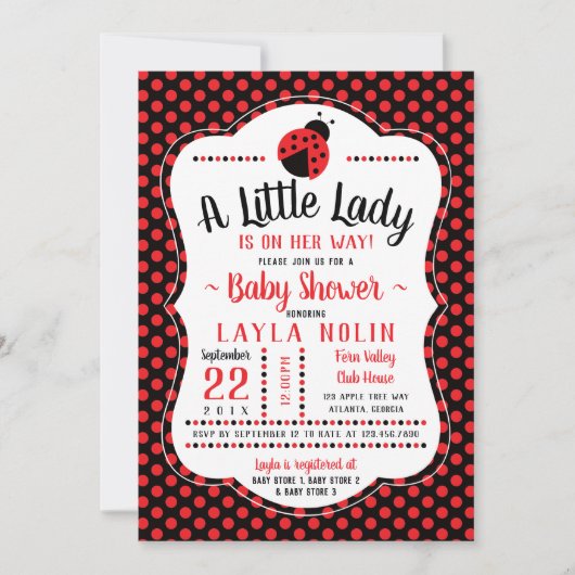 Invitation de Baby shower de la petite dame, Ladyb (Devant)