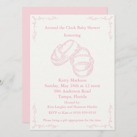 Invitation de Baby shower de la petite fille dessi (Devant / Derrière)