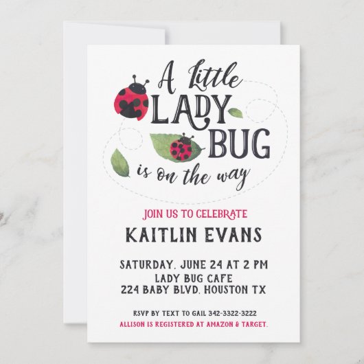 Invitation de Baby shower de Ladybug (Devant)
