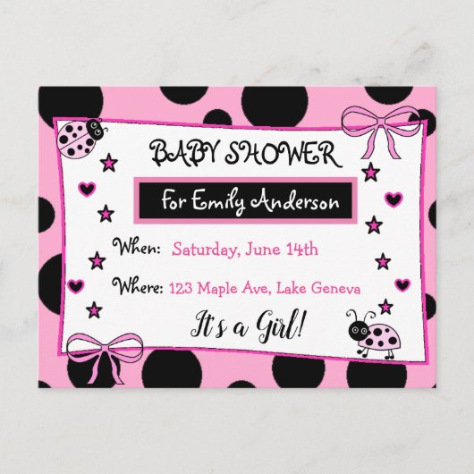 Invitation de Baby shower de Ladybug rose mignon (Devant)