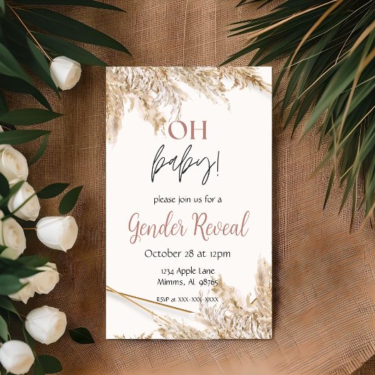 Invitation de Baby shower de laiton Pampas | Boho