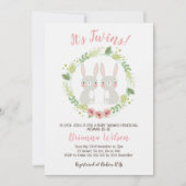 Invitation de baby shower de lapin de jumelles de (Devant)