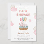 Invitation de Baby shower de lapin dormant rose (Devant)