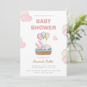 Invitation de Baby shower de lapin dormant rose (Debout devant)