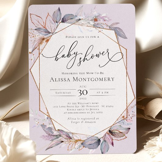 Invitation de Baby shower de lavande violet géomét