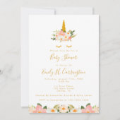 Invitation de Baby shower de licorne d'or (Devant)