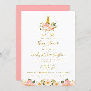 Invitation de Baby shower de licorne d'or