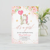 Invitation de baby shower de licorne rose magique (Debout devant)