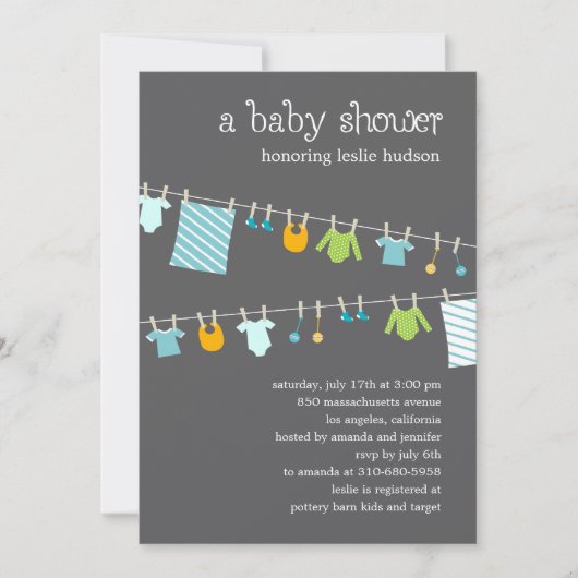 Invitation de Baby shower de ligne de linge chic ( (Devant)