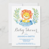 Invitation de Baby shower de lion de garçon Bleu e (Devant)
