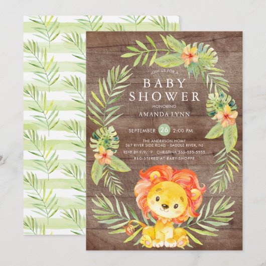 Invitation de Baby shower de Lion Neutre Rustique (Devant / Derrière)