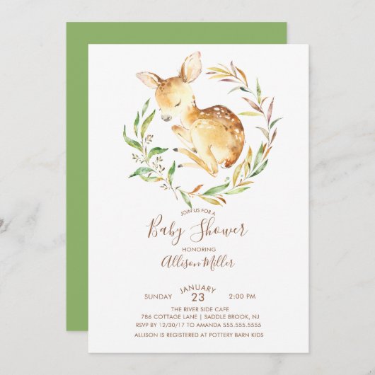 Invitation de Baby shower de Little Deer (Devant / Derrière)