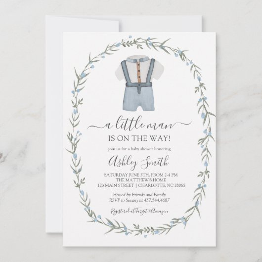Invitation de Baby shower de Little Man, Bowtie Bo (Devant)