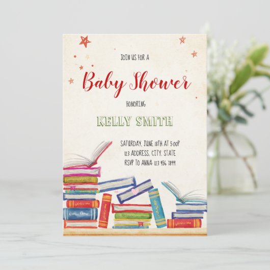 Invitation de baby shower de livre (Debout devant)
