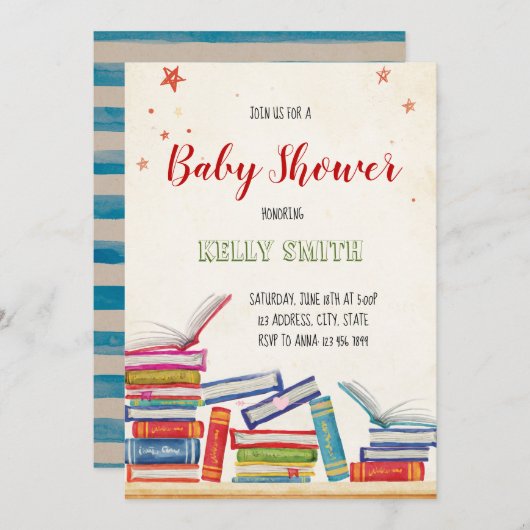 Invitation de baby shower de livre (Devant / Derrière)